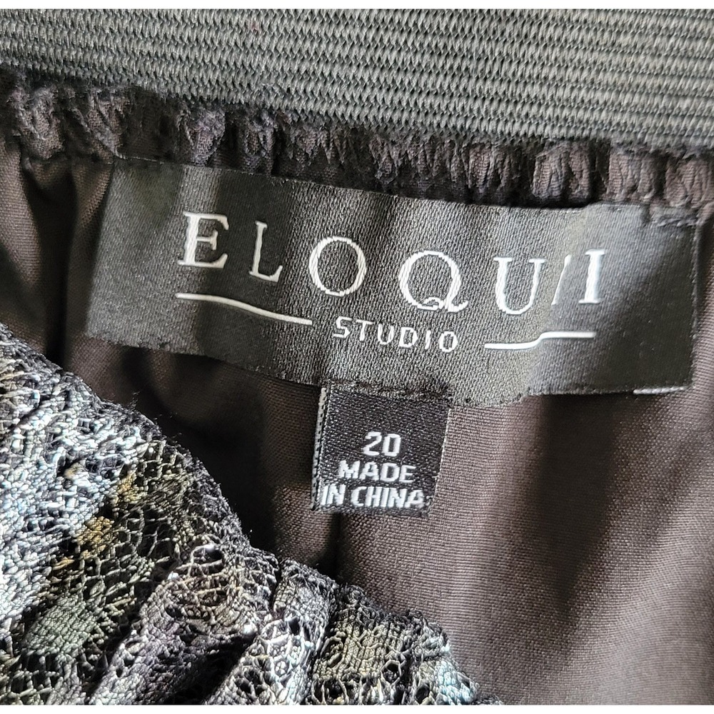 Eloquii Black & Sliver Lace Pleated Midi Skirt - Picture 3 of 7